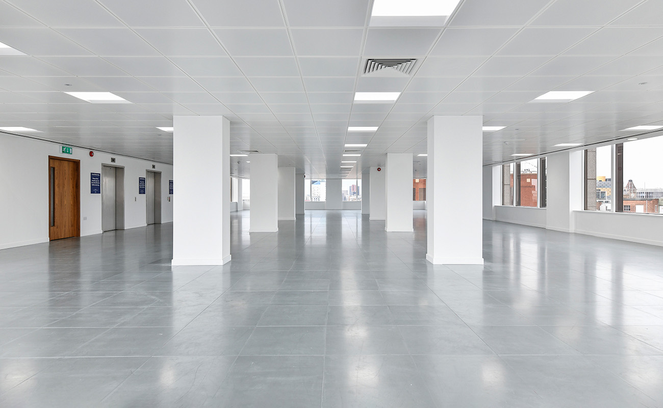 Empty floorplate for the refurbished offices at Bank House.