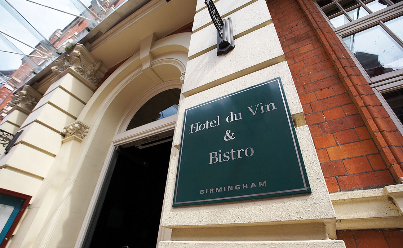 Hotel Du Vin signage in Birmingham city centre, near to Bank House offices