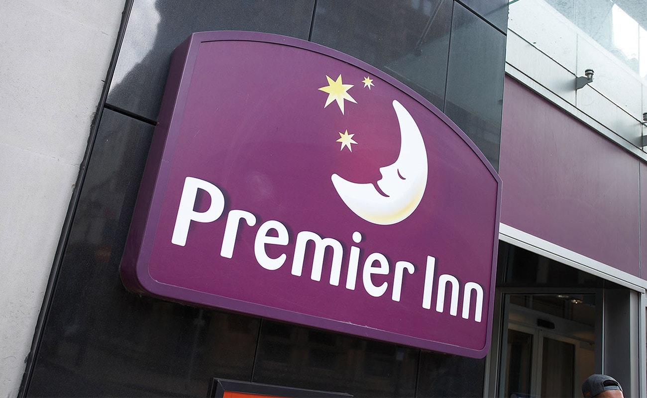 Premier Inn signage in Birmingham city centre, near to Bank House offices