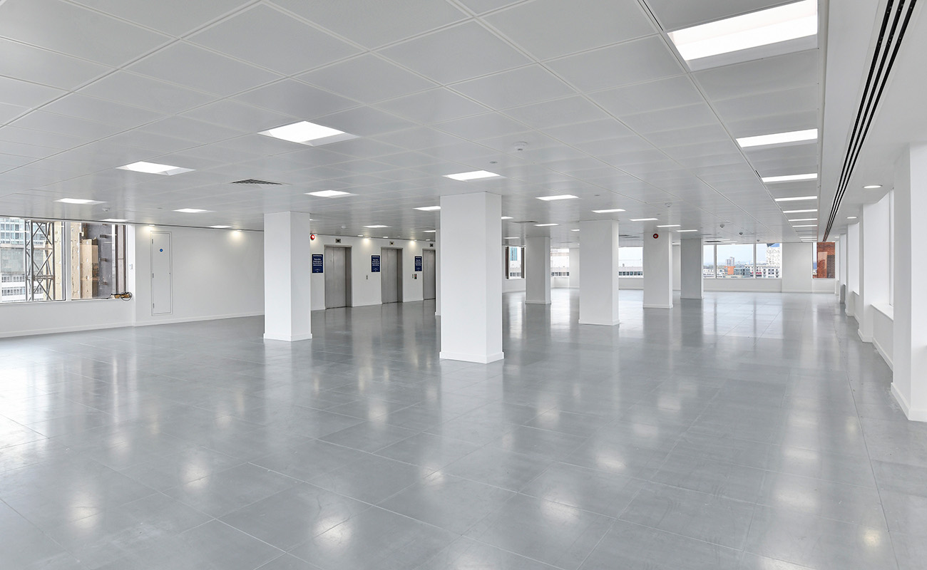 Empty floorplate for the refurbished offices at Bank House.