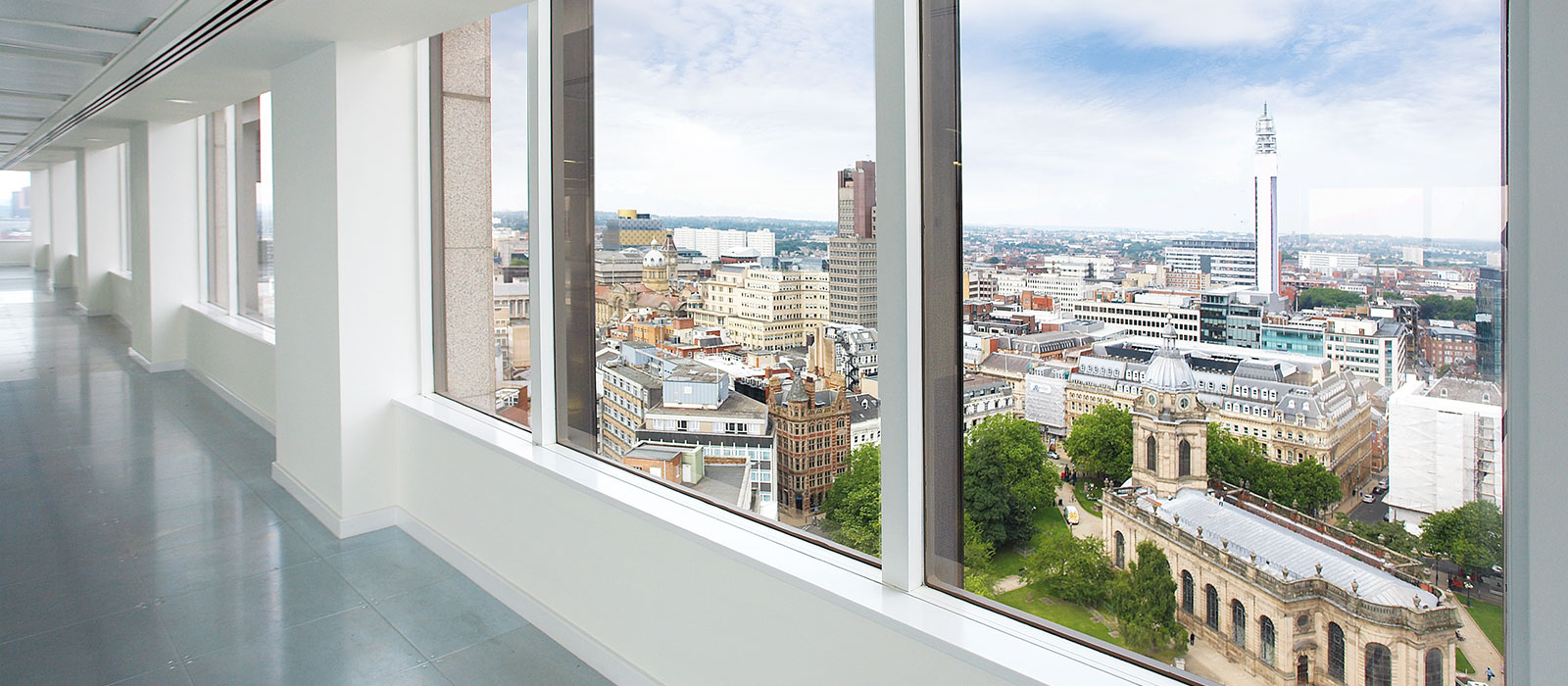 View of St Philips Square through Bank House offices window