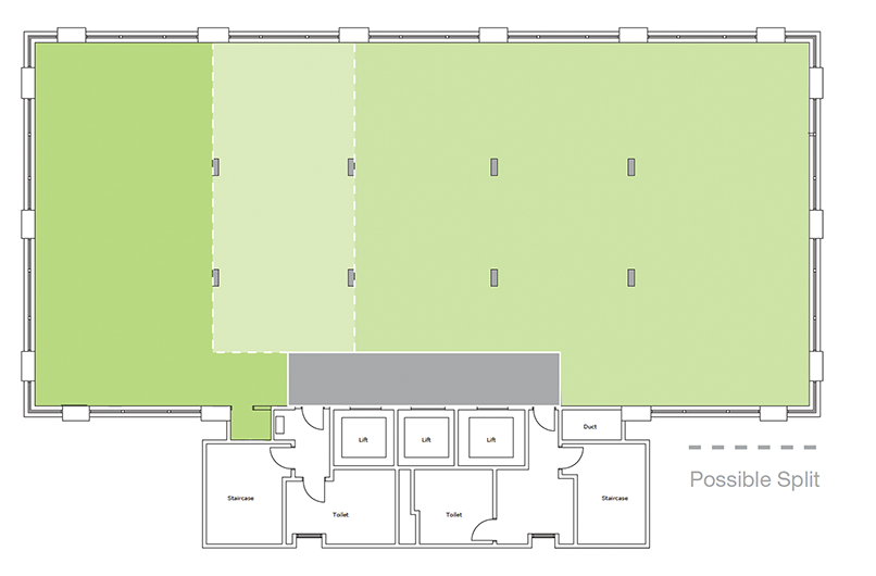 Typical Bank House offices to let floorplate example showing area options